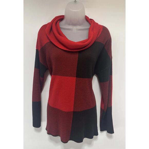 Calvin Klein women's low cowl knit sweater L red & black color block lightweight - Picture 1 of 8